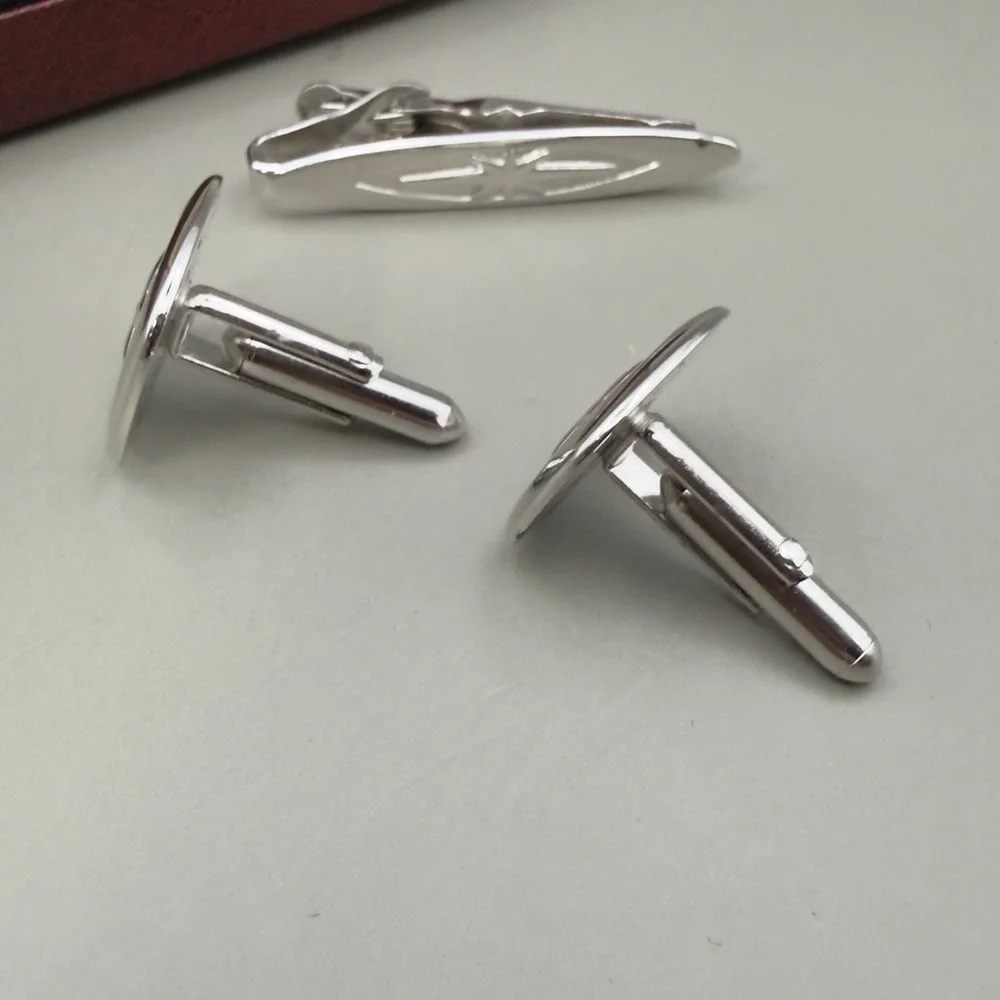 Swank Cufflinks Tie Clip Set Silver Tone Starburst Textured Mens Jewelry Boxed